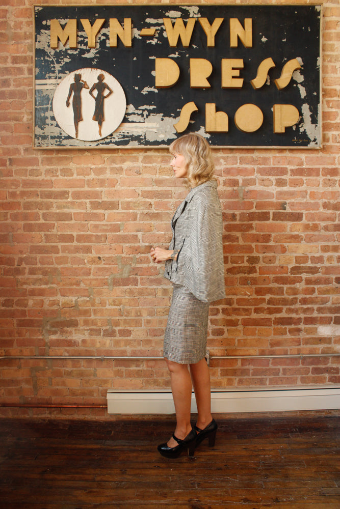 1960s 3pc Houndstooth Suit with Cape - Small