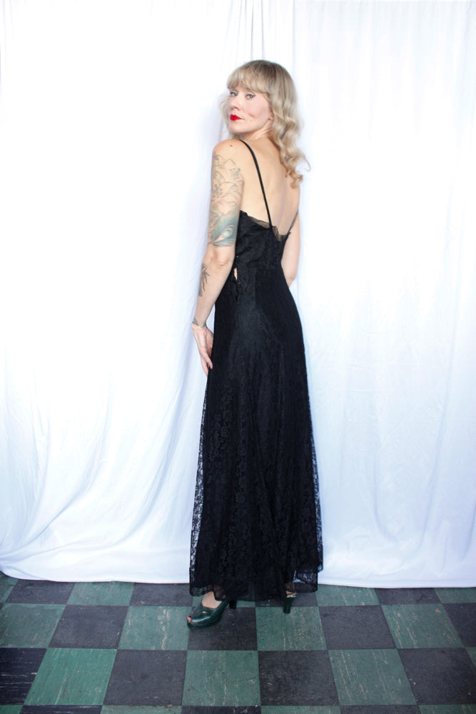 1930s Black Lace Gown & Bolero - Medium