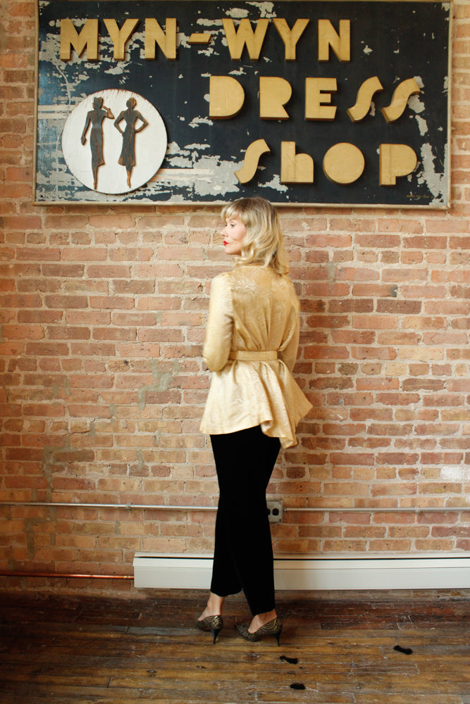1950s Gold Brocade Swing Jacket w/Belt - Small