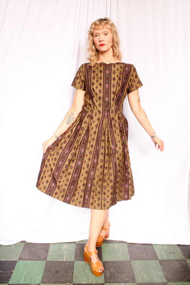 1950s Olive & Fig Cotton Dress - Medium