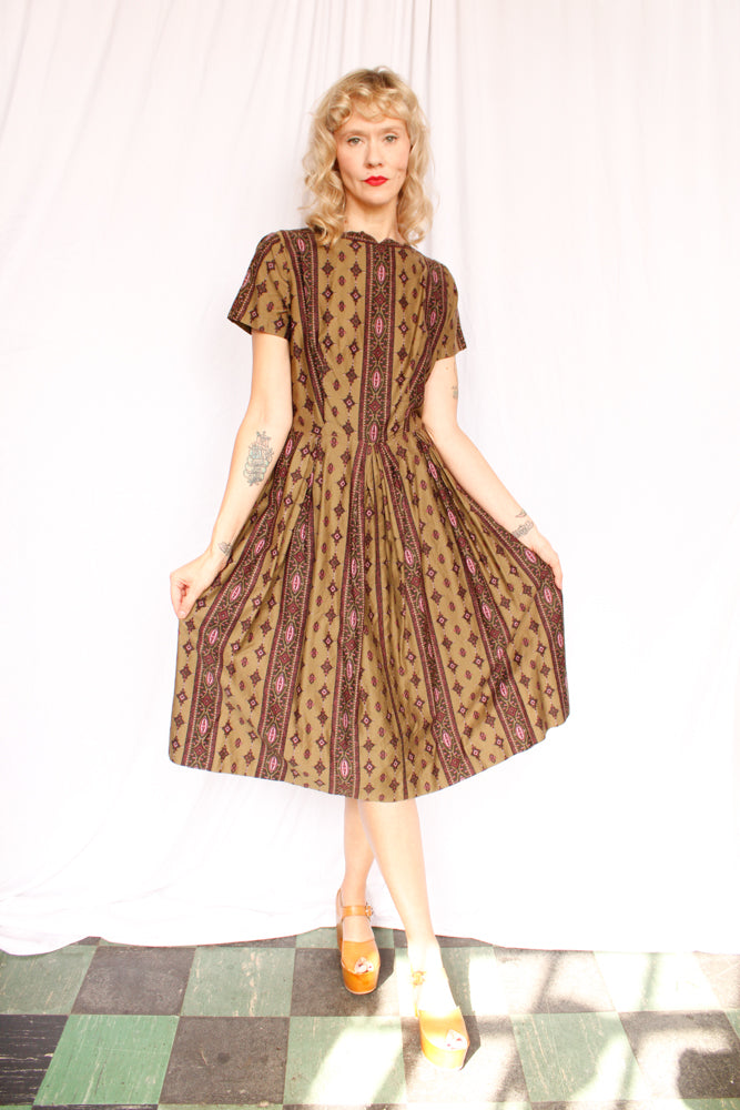 1950s Olive & Fig Cotton Dress - Medium