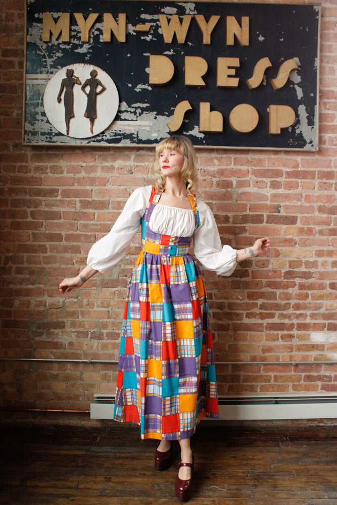 1960s Periphery Colorblock Plaid Maxi Dress