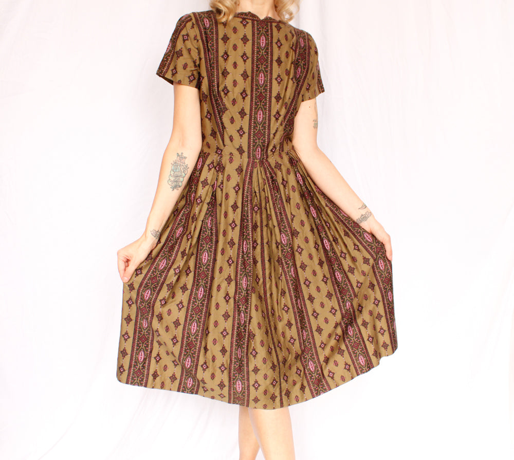 1950s Olive & Fig Cotton Dress - Medium