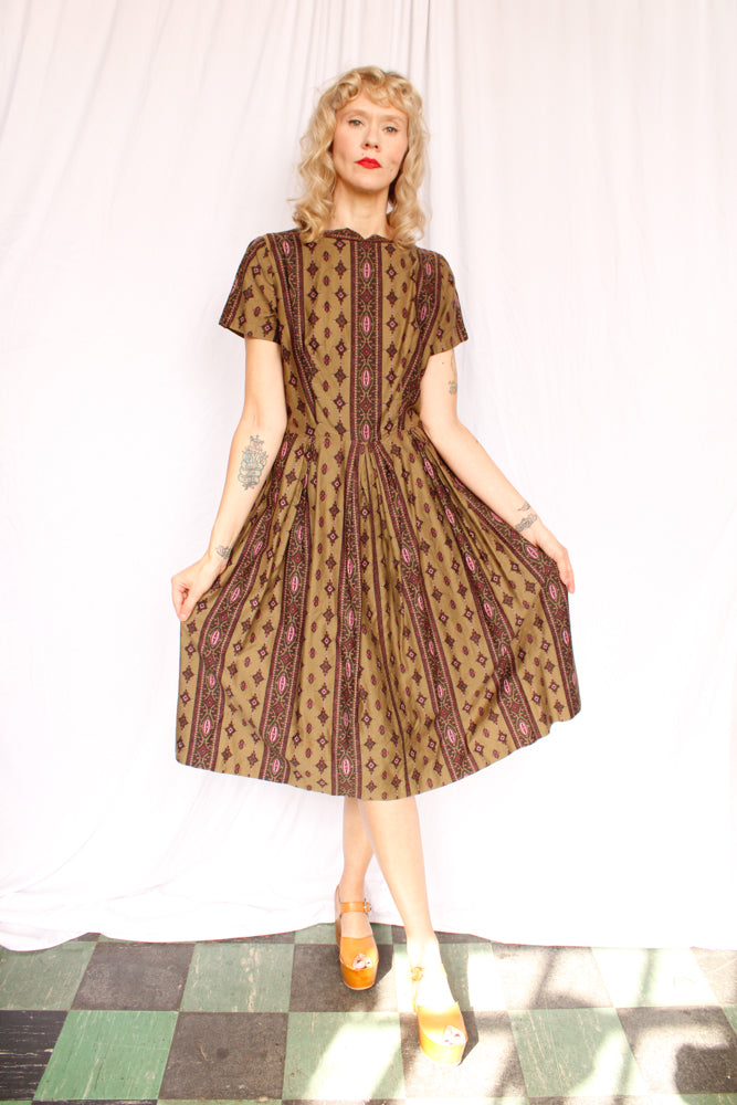 1950s Olive & Fig Cotton Dress - Medium