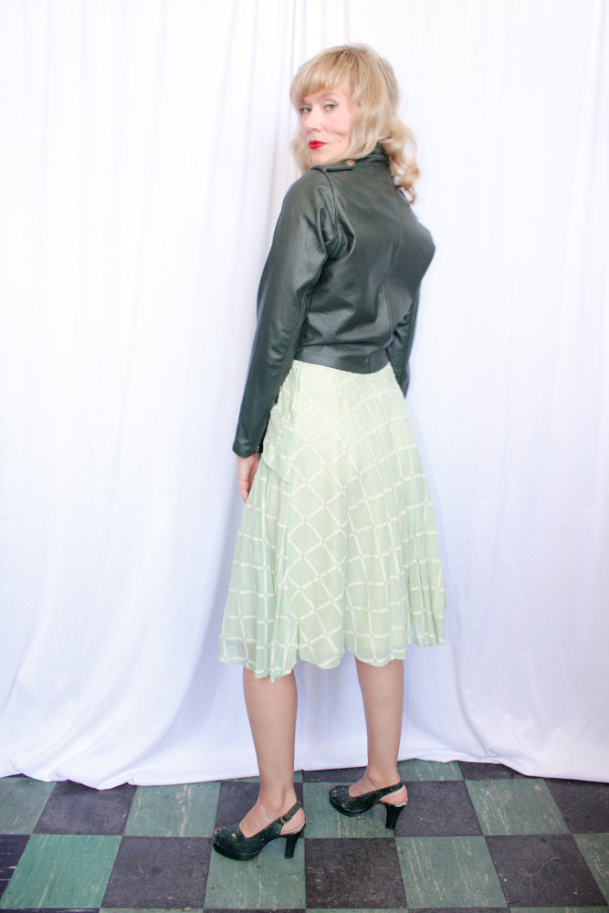 1990s Dark Green Leather Motorcycle Jacket - XS/S