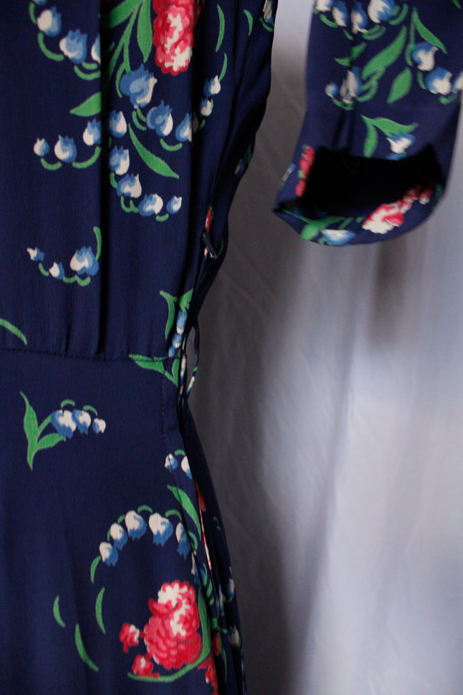 1940s Floral Cold Rayon Dress - Medium