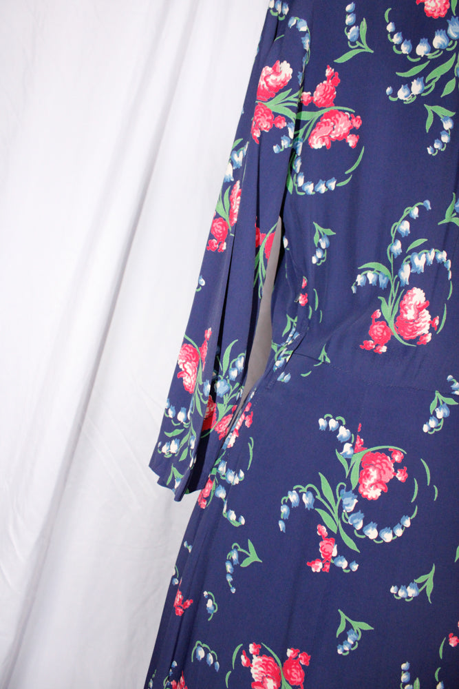 1940s Floral Cold Rayon Dress - Medium