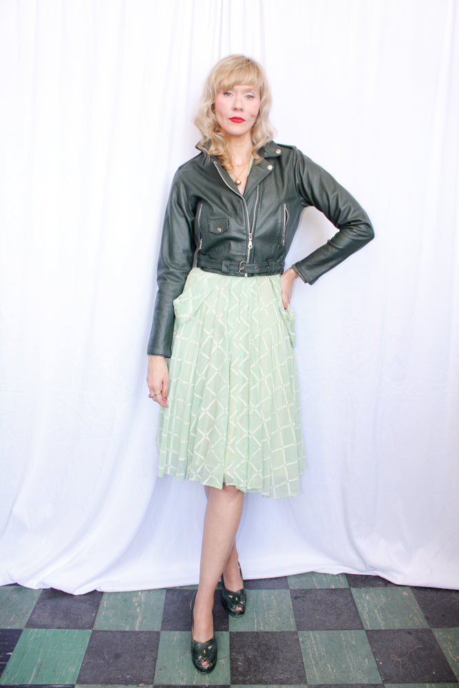 1990s Dark Green Leather Motorcycle Jacket - XS/S1990s Dark Green Leather Motorcycle Jacket - XS/S