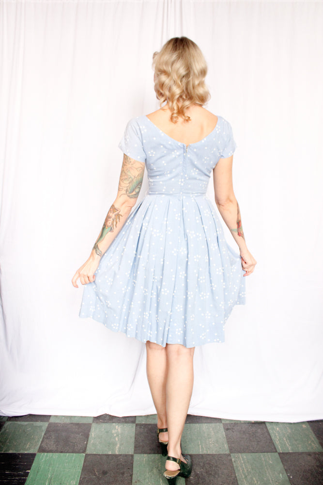 1950s Snowflake Icy Blue Dress - Xsmall