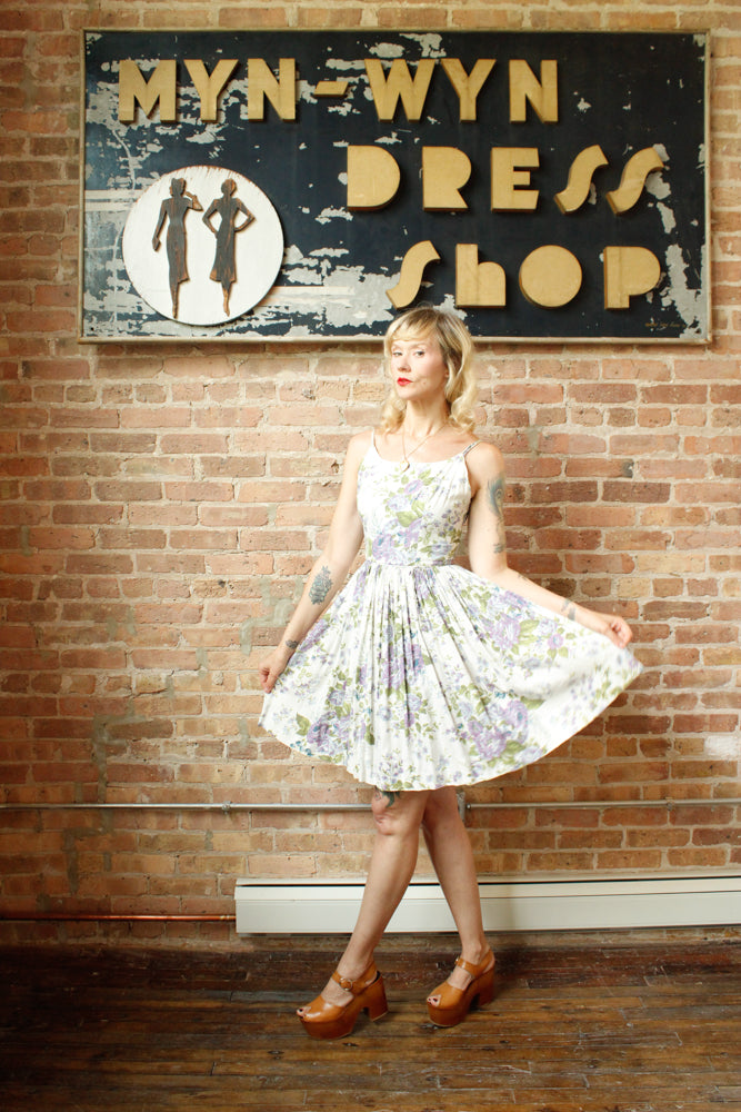 1950s Purple Rose Sun Dress - Xsmall