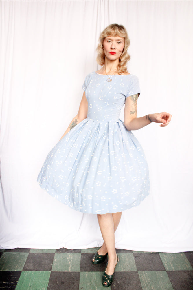 1950s Snowflake Icy Blue Dress - Xsmall