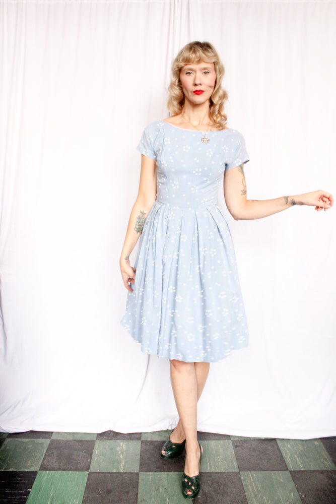 1950s Snowflake Icy Blue Dress - Xsmall