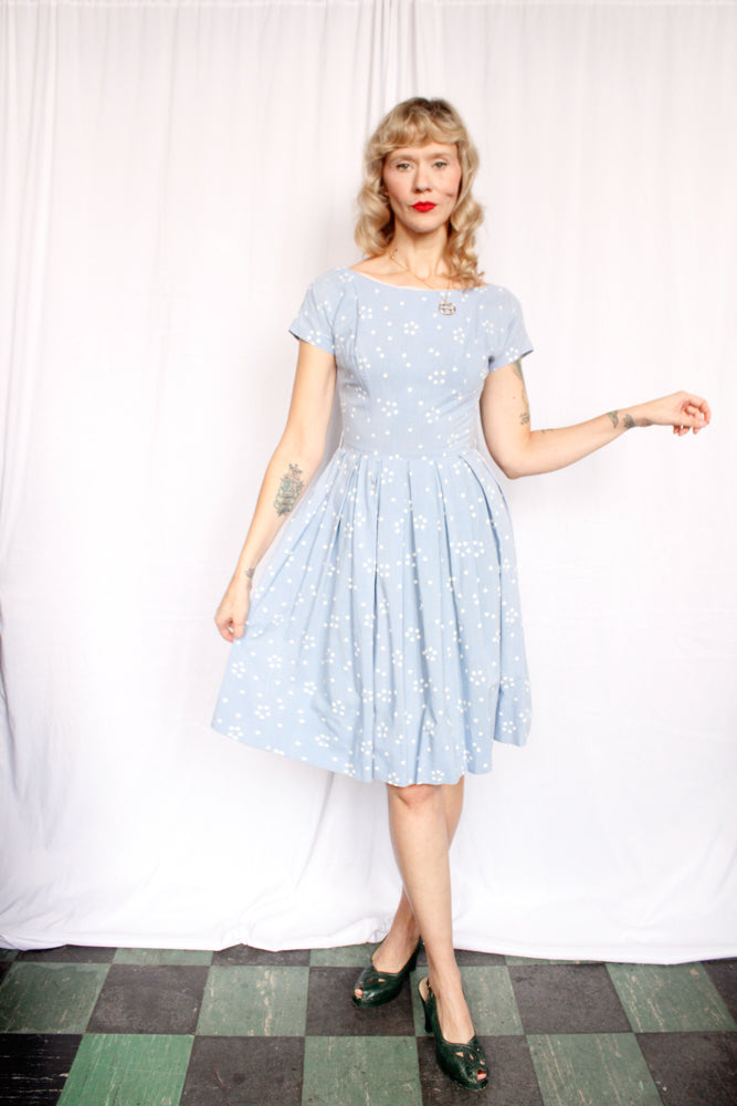 1950s Snowflake Icy Blue Dress - Xsmall