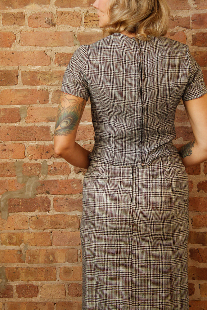 1960s 3pc Houndstooth Suit with Cape - Small
