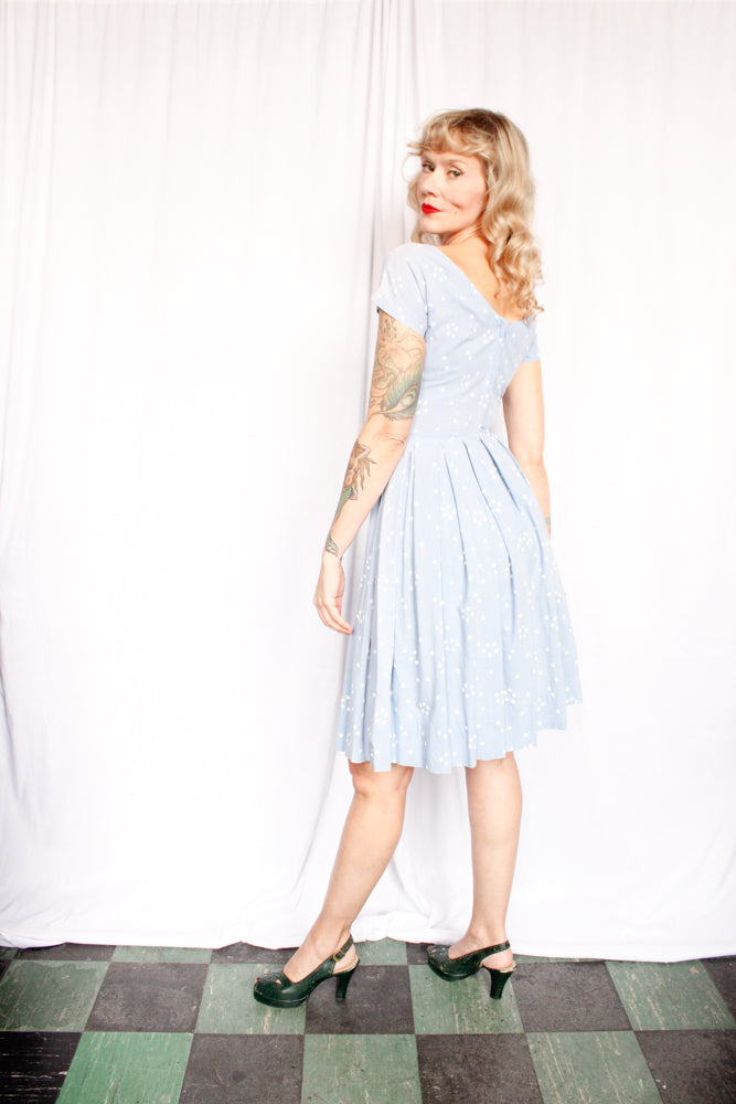 1950s Snowflake Icy Blue Dress - Xsmall