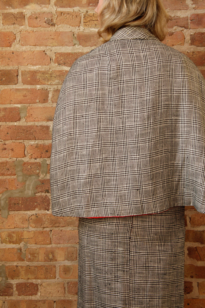 1960s 3pc Houndstooth Suit with Cape - Small