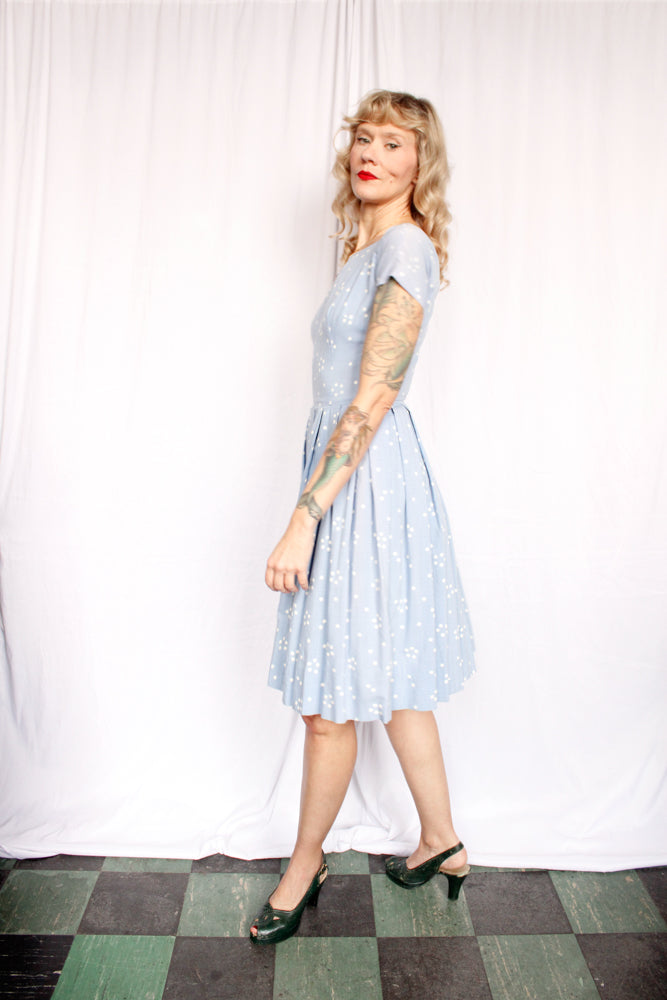1950s Snowflake Icy Blue Dress - Xsmall
