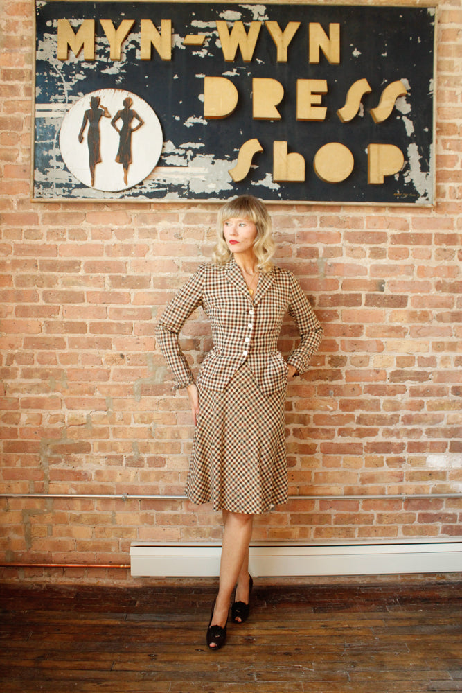 1950s Bergdorf Goodman Plaid New Look Suit - Small