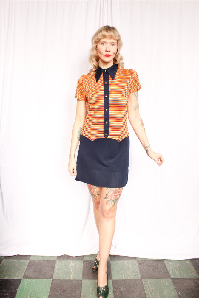 1960s Striped Mini MOD Dress - Medium