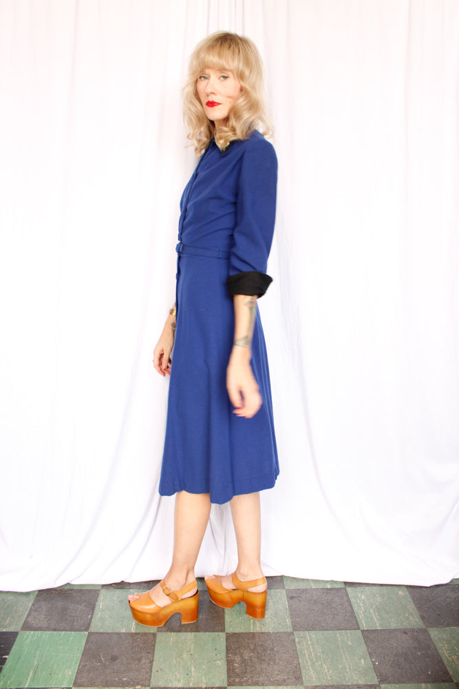 1950s Georgiana Blue Wool Dress - Small