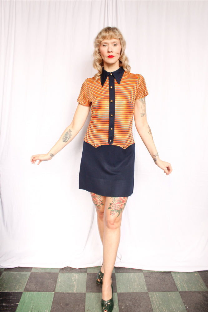 1960s Striped Mini MOD Dress - Medium