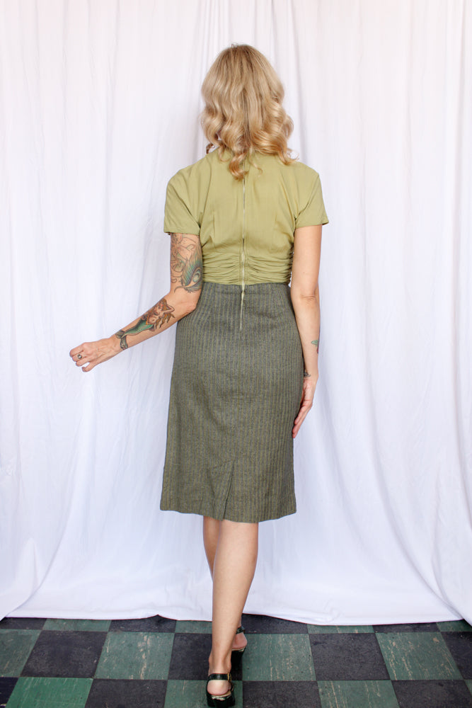 1950s California Girl Green Sheath Dress - Small