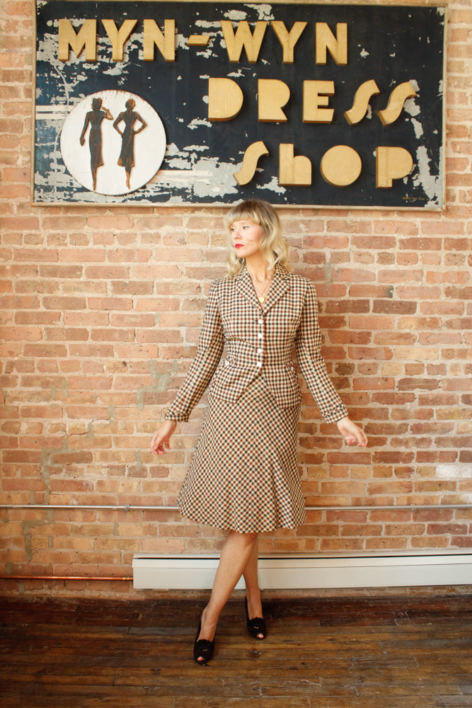 1950s Bergdorf Goodman Plaid New Look Suit - Small