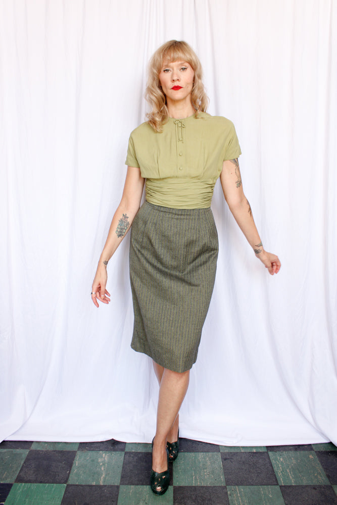 1950s California Girl Green Sheath Dress - Small
