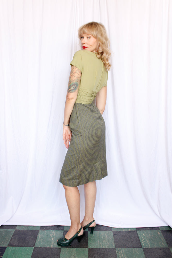1950s California Girl Green Sheath Dress - Small