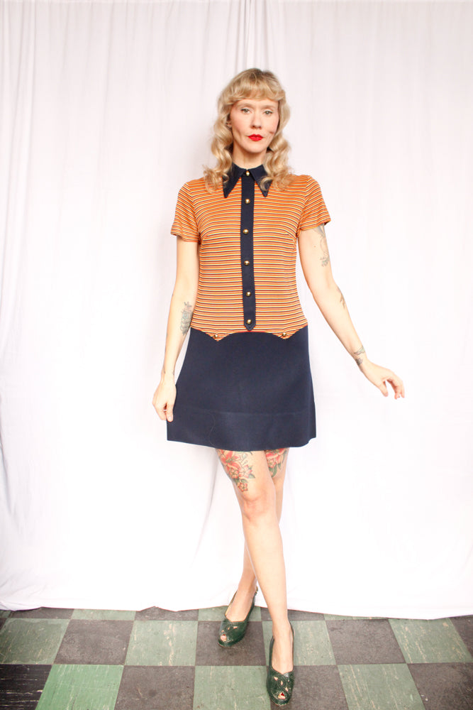 1960s Striped Mini MOD Dress - Medium