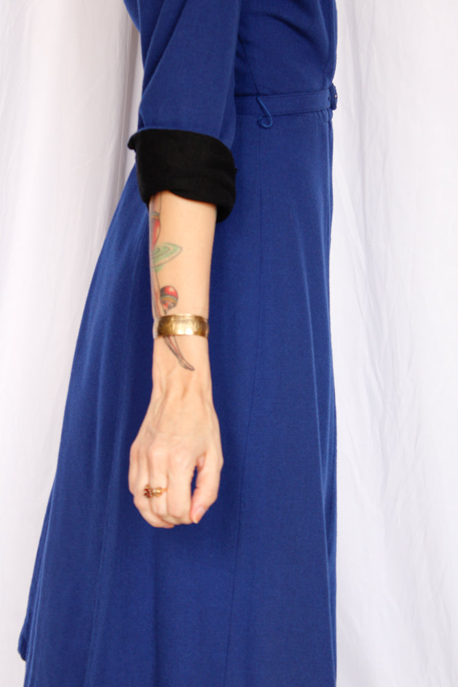 1950s Georgiana Blue Wool Dress - Small