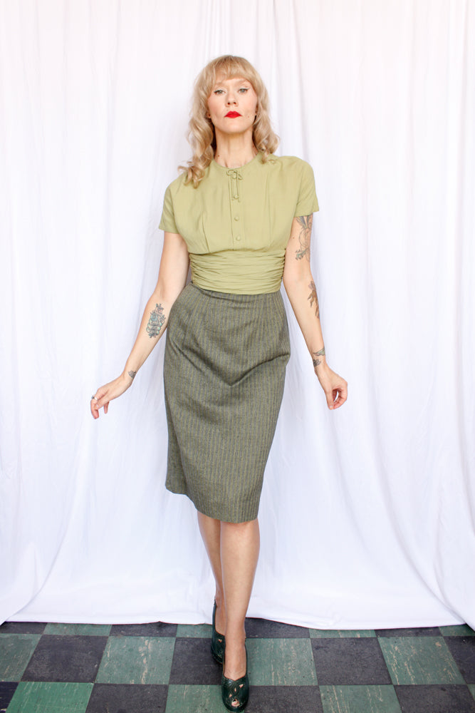 1950s California Girl Green Sheath Dress - Small