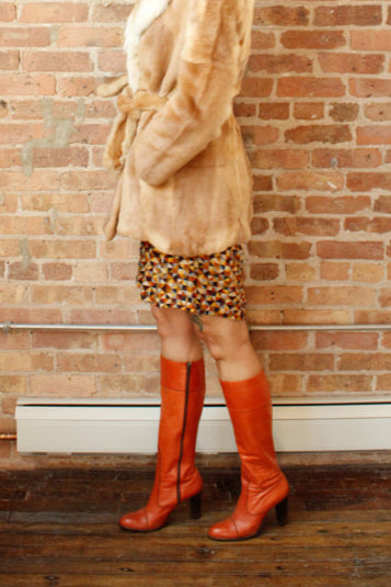 1970s Orange Leather Tall Leather YSL Boots - 8.5M