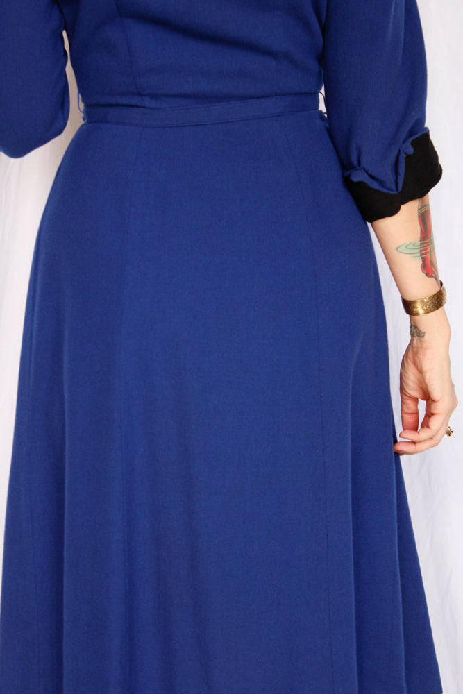 1950s Georgiana Blue Wool Dress - Small