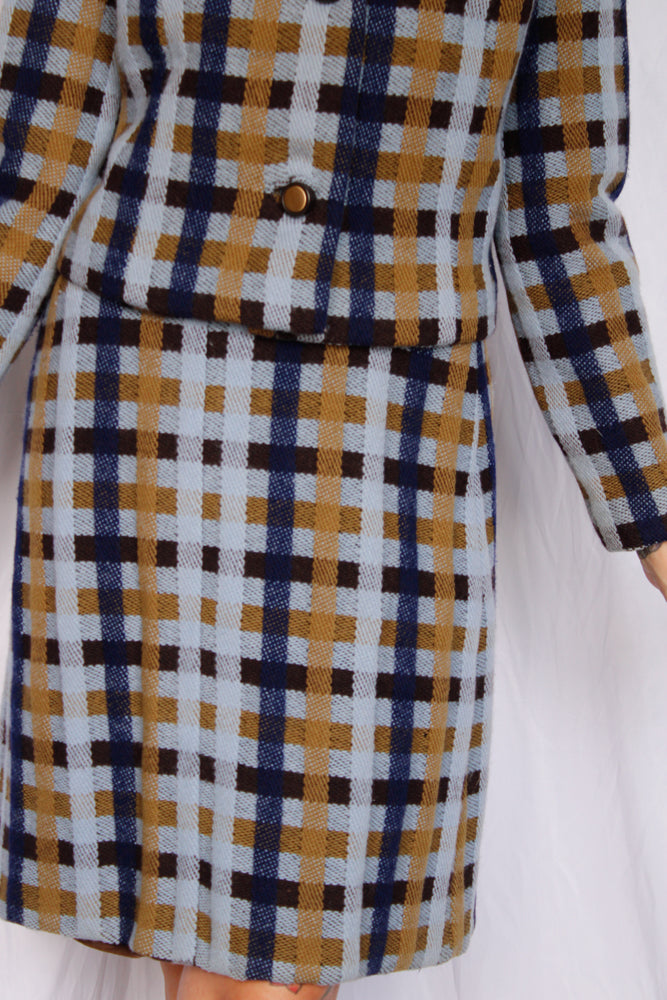 1960s Wool Plaid Dress & Jacket Suit - Medium