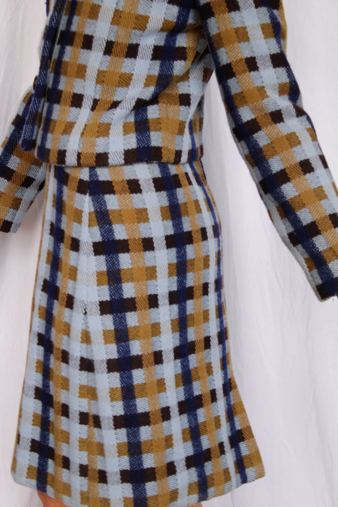 1960s Wool Plaid Dress & Jacket Suit - Medium