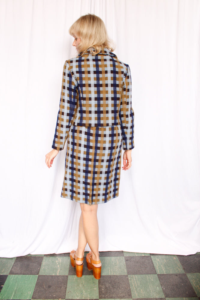 1960s Wool Plaid Dress & Jacket Suit - Medium