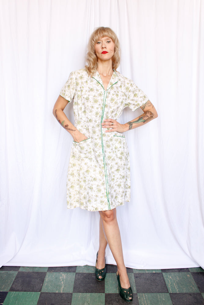1940s Bill Sims Togs Half Size Floral Dress - XL