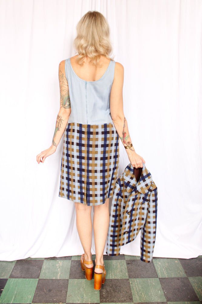 1960s Wool Plaid Dress & Jacket Suit - Medium