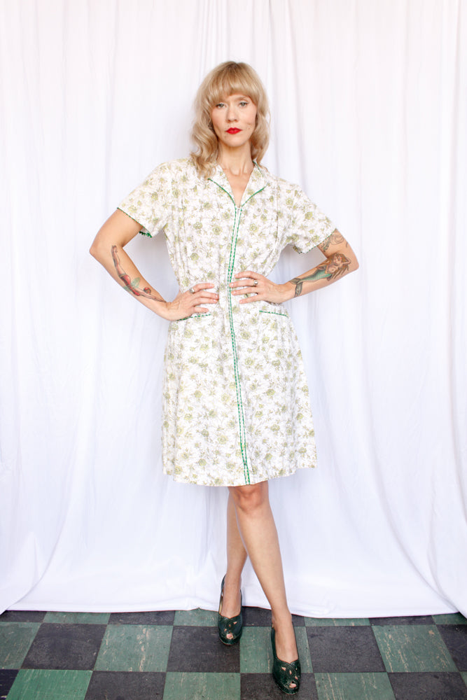 1940s Bill Sims Togs Half Size Floral Dress - XL