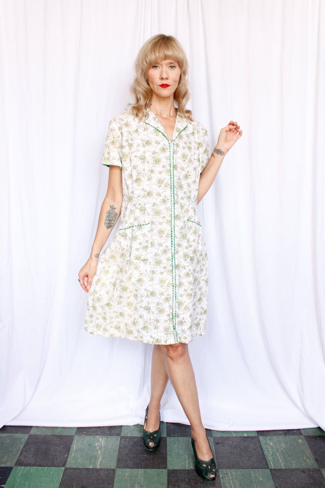1940s Bill Sims Togs Half Size Floral Dress - XL