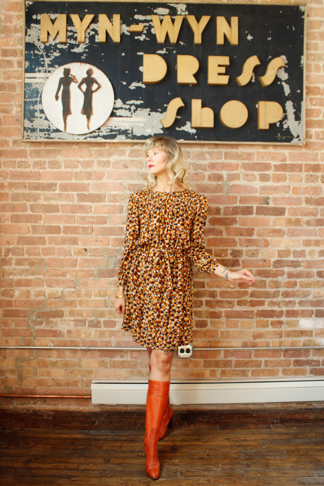 1980s Silk Geometric Dress - Medium