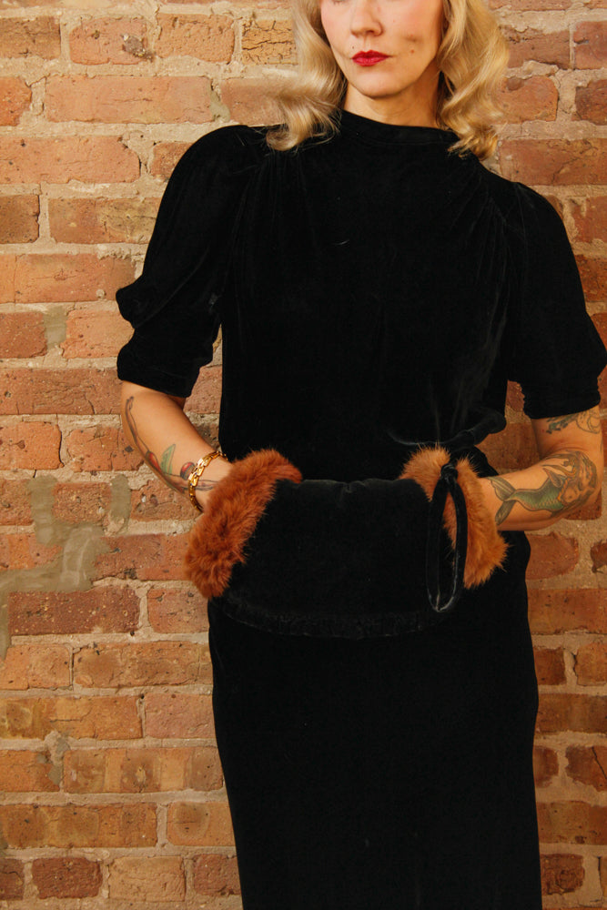 1930s Velvet and Fur Muff