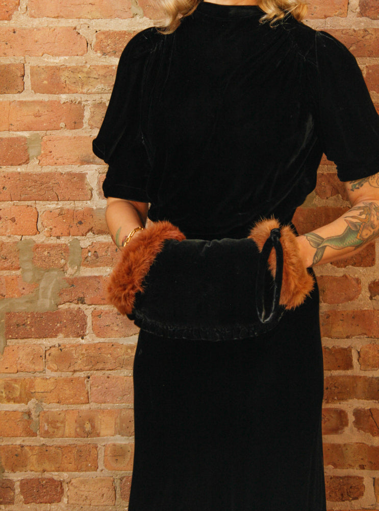 1930s Velvet and Fur Muff