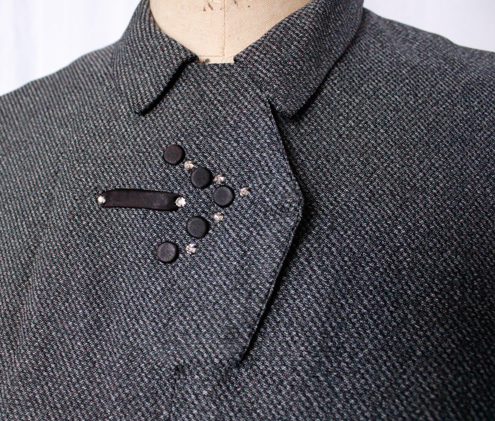 1950s This Way Gabardine Charcoal Dress - Medium