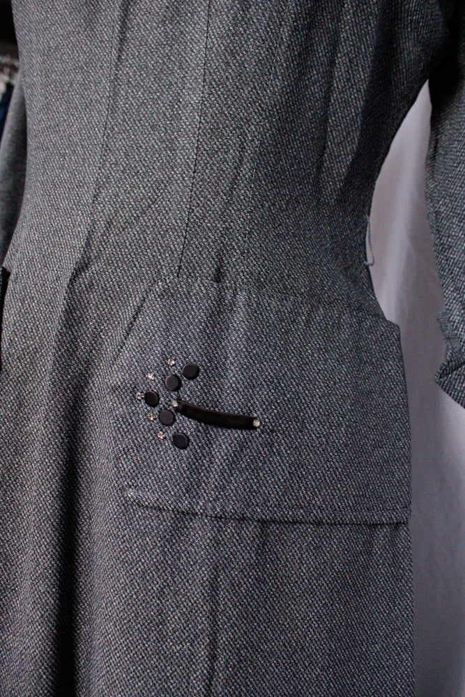 1950s This Way Gabardine Charcoal Dress - Medium