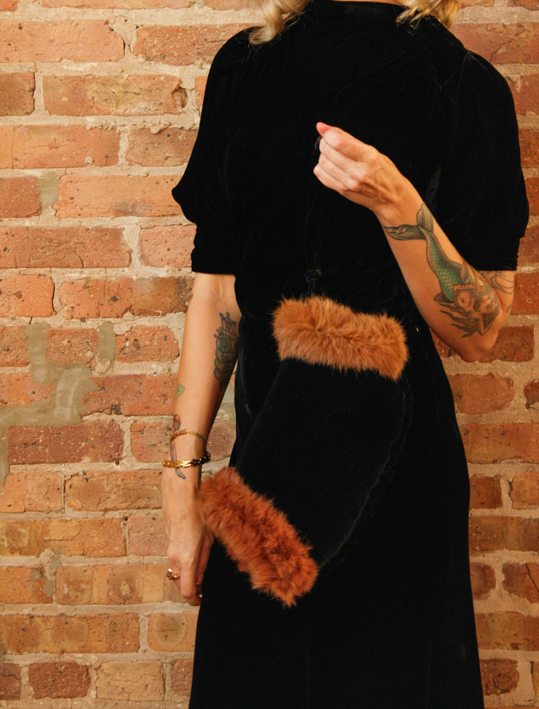 1930s Velvet and Fur Muff