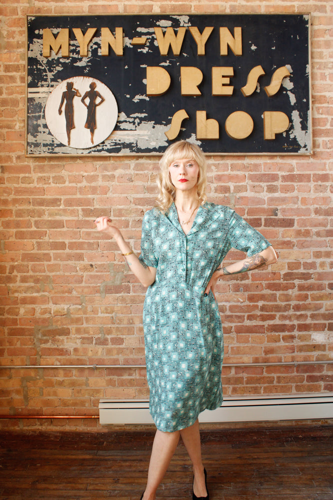 1950s Silk Atomic Print Dress - Large