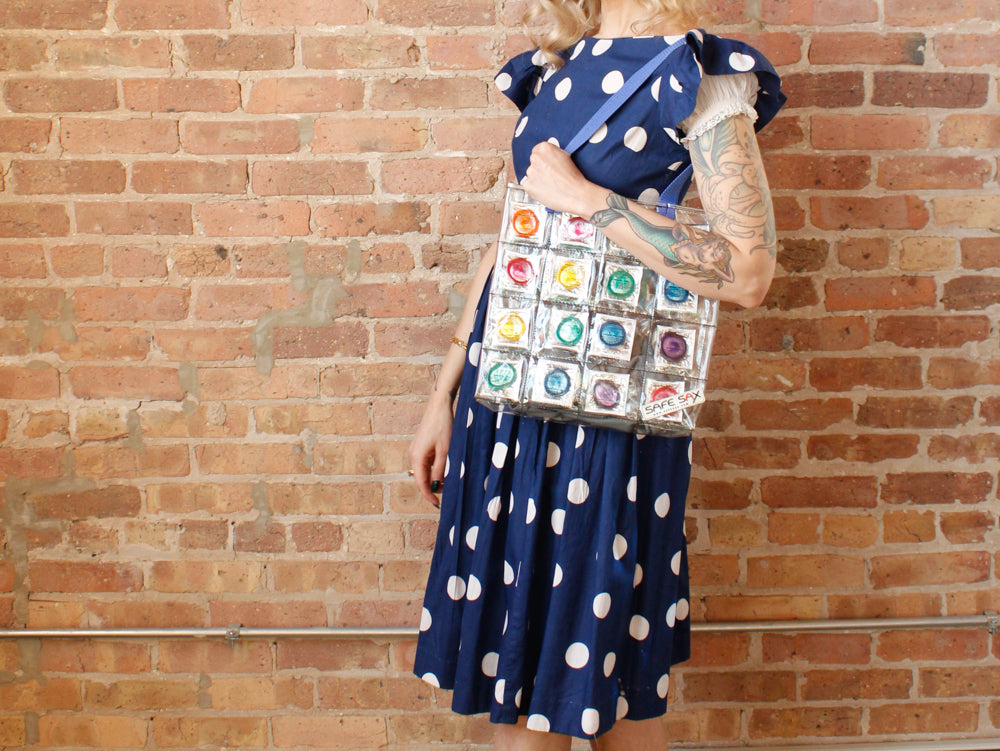 1991 Rare Collector's Edition "Safe Sax" Condom Vinyl Tote Bag