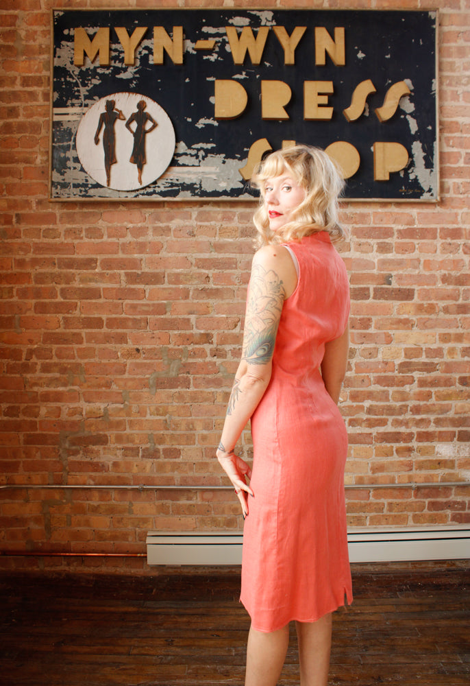1950s Coral Linen Dress by Henry Rosenfeld - Medium